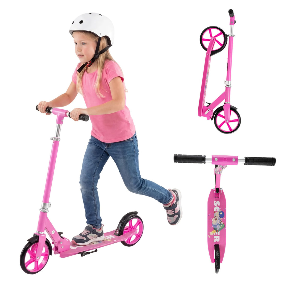 Folding Aluminum Alloy Scooter with 3 Adjustable Heights-Pink view 4