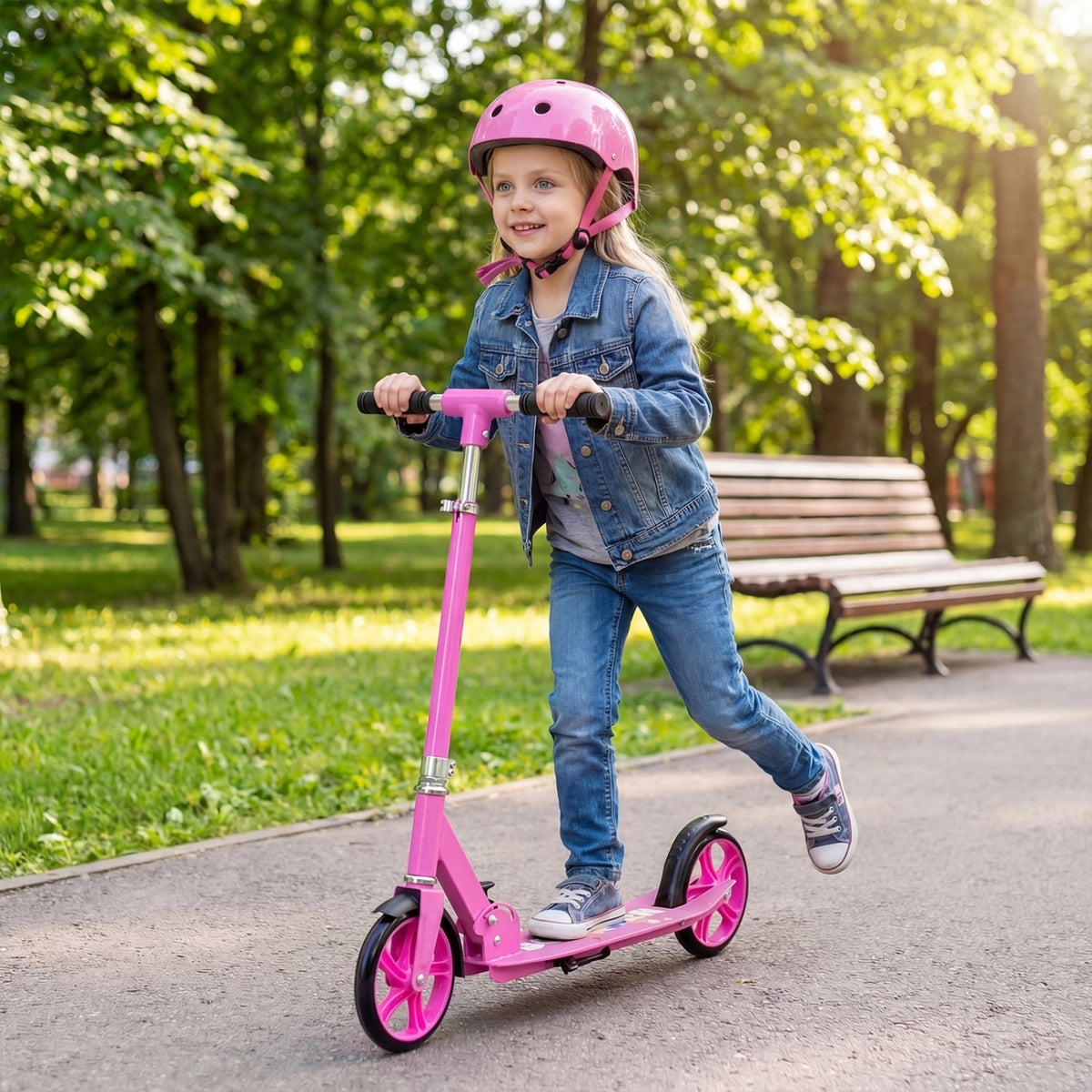 Folding Aluminum Alloy Scooter with 3 Adjustable Heights-Pink view 2