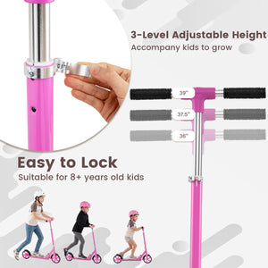 Folding Aluminum Alloy Scooter with 3 Adjustable Heights-Pink view 6