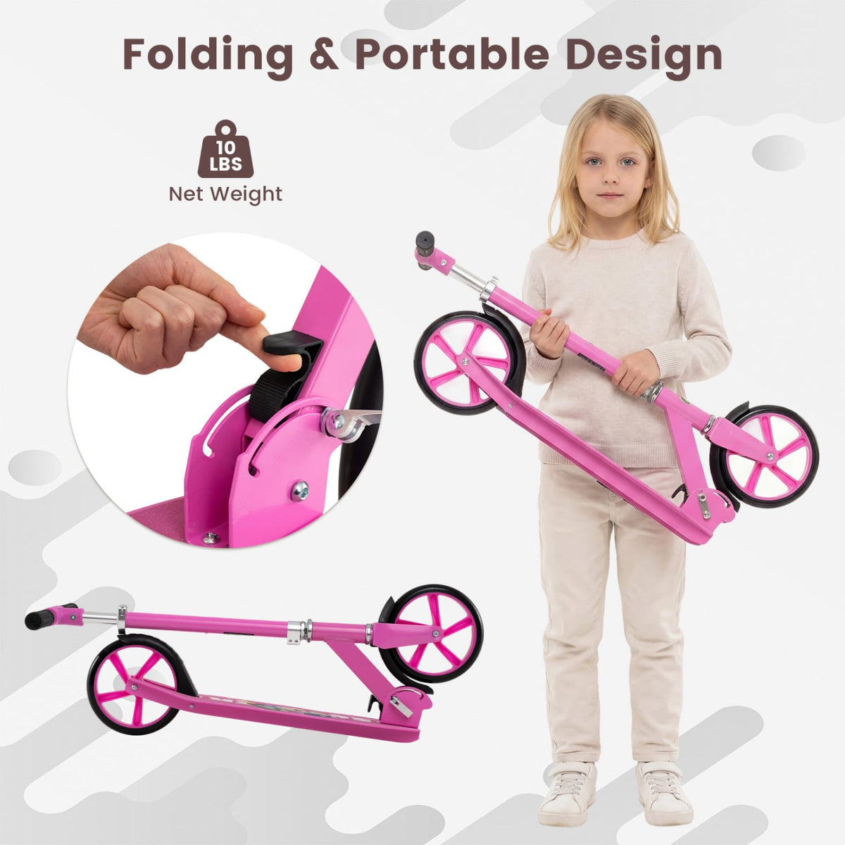 Folding Aluminum Alloy Scooter with 3 Adjustable Heights-Pink view 7