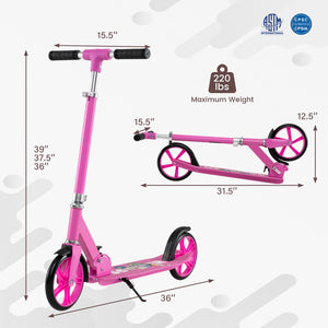 Folding Aluminum Alloy Scooter with 3 Adjustable Heights-Pink view 5