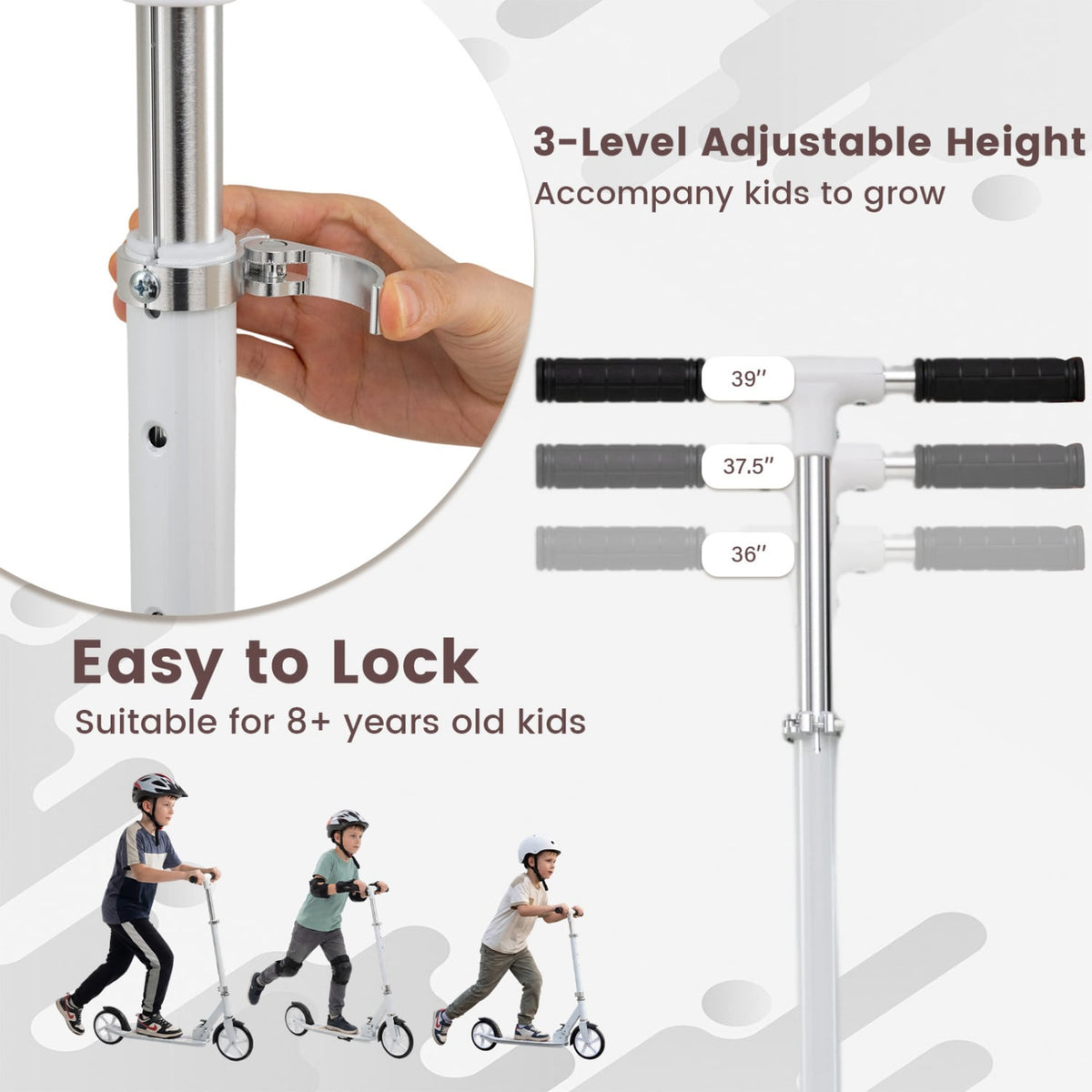 Folding Aluminum Alloy Scooter with 3 Adjustable Heights-White view 6