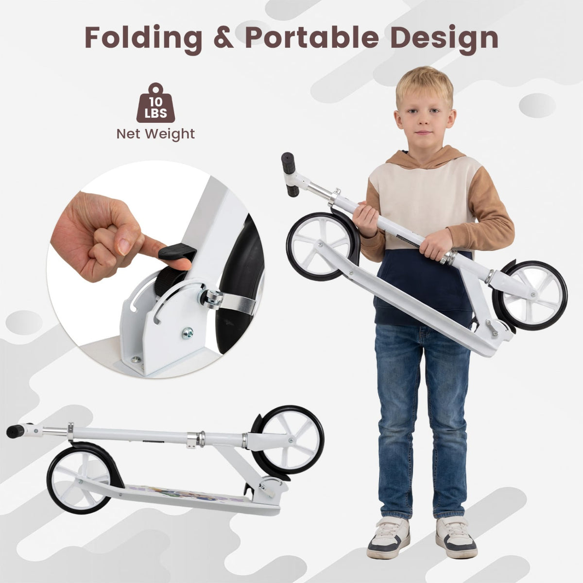 Folding Aluminum Alloy Scooter with 3 Adjustable Heights-White view 7