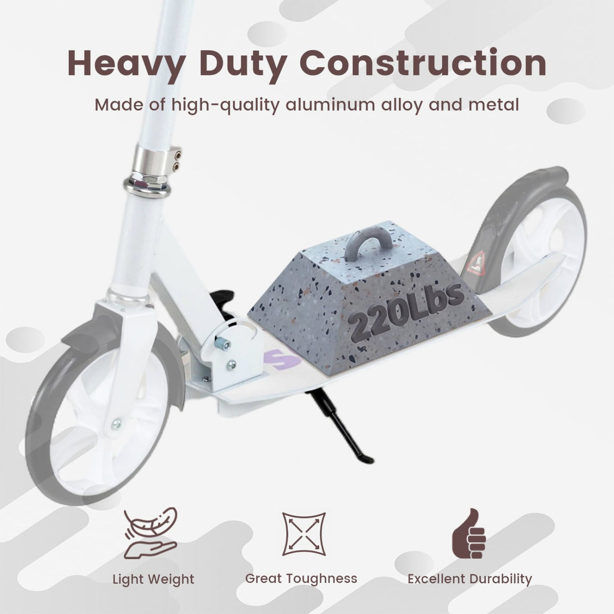 Folding Aluminum Alloy Scooter with 3 Adjustable Heights-White view 9