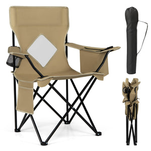Folding Camping Chair with Mesh Fabric Backrest Solid Metal Frame and Carrying Bag-Green view 4