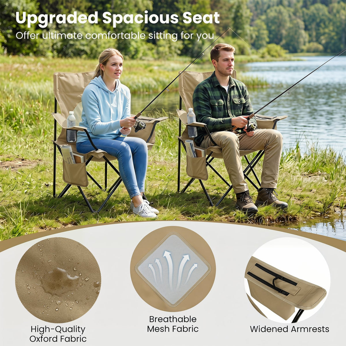 Folding Camping Chair with Mesh Fabric Backrest Solid Metal Frame and Carrying Bag-Green view 8