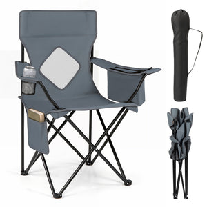 Folding Camping Chair with Mesh Fabric Backrest Solid Metal Frame and Carrying Bag-Gray view 4