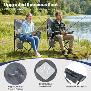Folding Camping Chair with Mesh Fabric Backrest Solid Metal Frame and Carrying Bag-Gray view 8