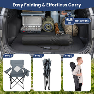 Folding Camping Chair with Mesh Fabric Backrest Solid Metal Frame and Carrying Bag-Gray view 9