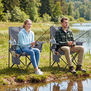 Folding Camping Chair with Mesh Fabric Backrest Solid Metal Frame and Carrying Bag-Gray view 2