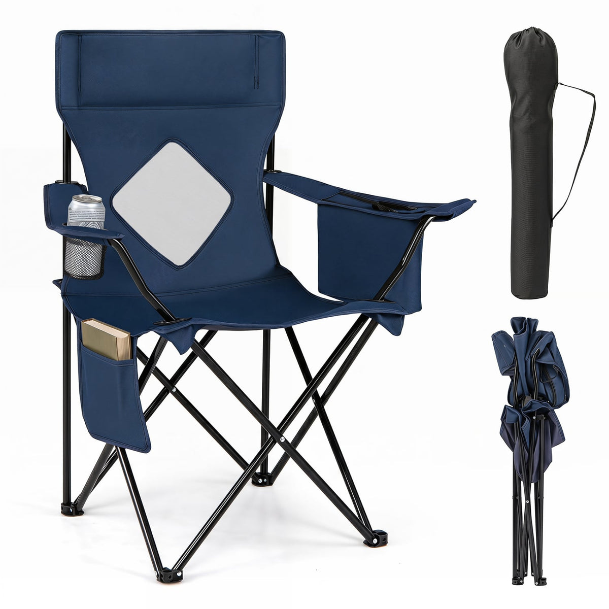 Folding Camping Chair with Mesh Fabric Backrest Solid Metal Frame and Carrying Bag-Blue view 4
