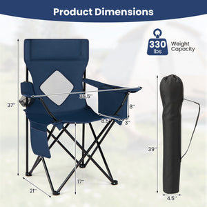 Folding Camping Chair with Mesh Fabric Backrest Solid Metal Frame and Carrying Bag-Blue view 5