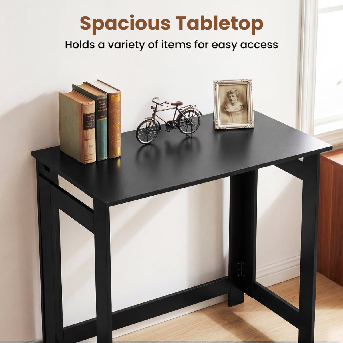 Folding Console Table with Foldable Legs-Black view 8