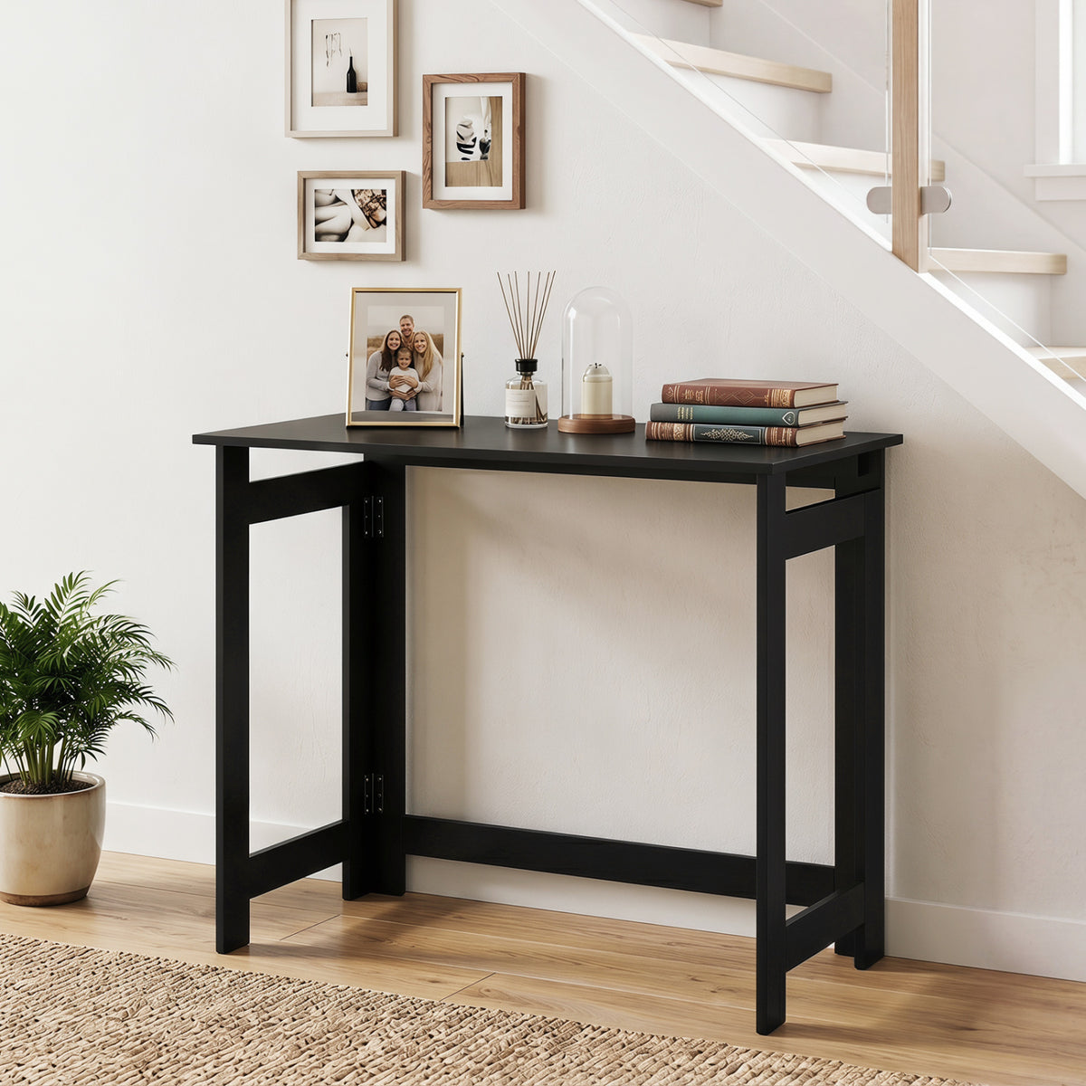 Folding Console Table with Foldable Legs-Black view 3