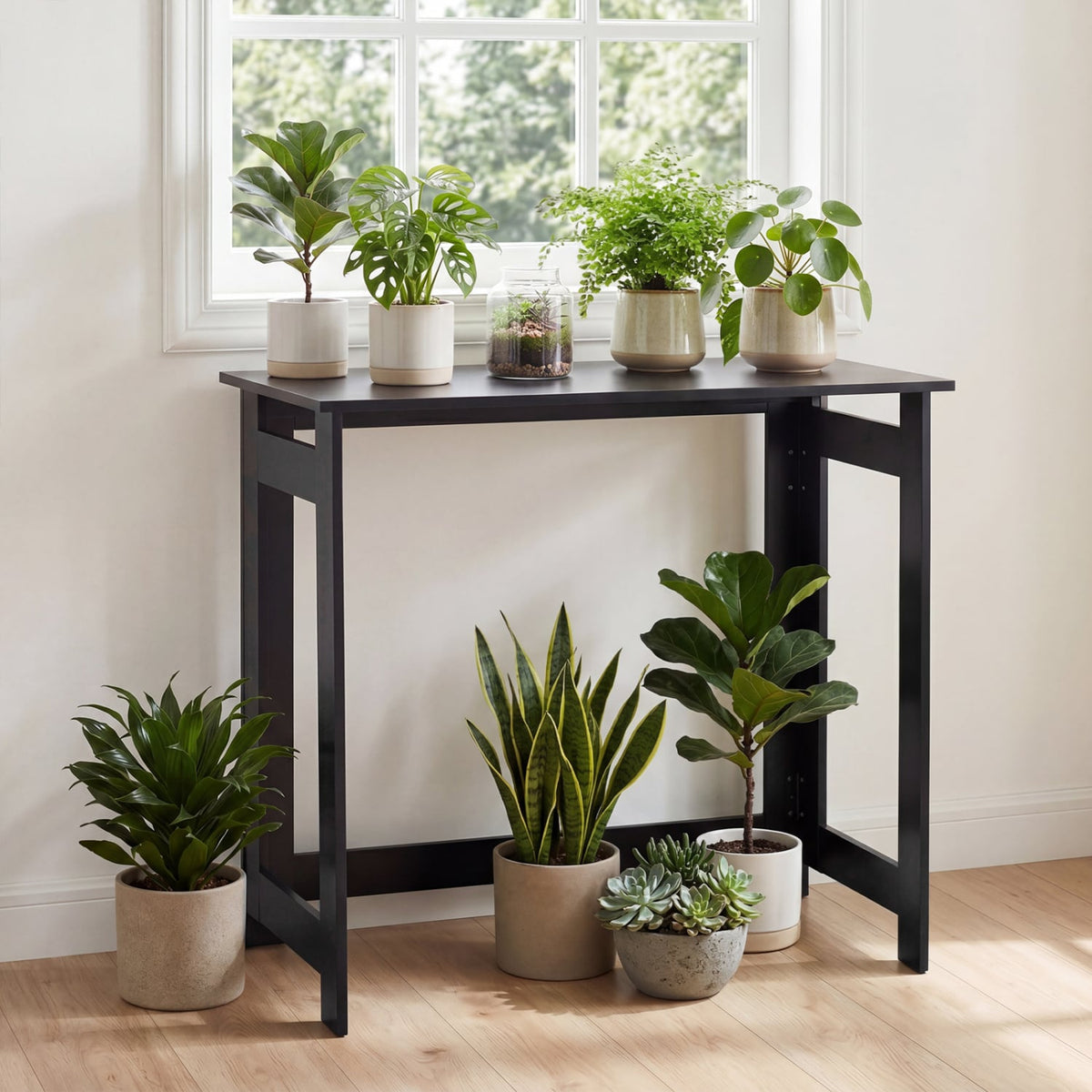 Folding Console Table with Foldable Legs-Black view 2