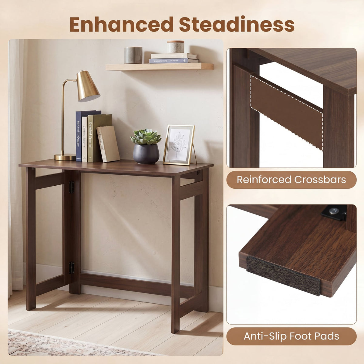 Folding Console Table with Foldable Legs-Brown view 9