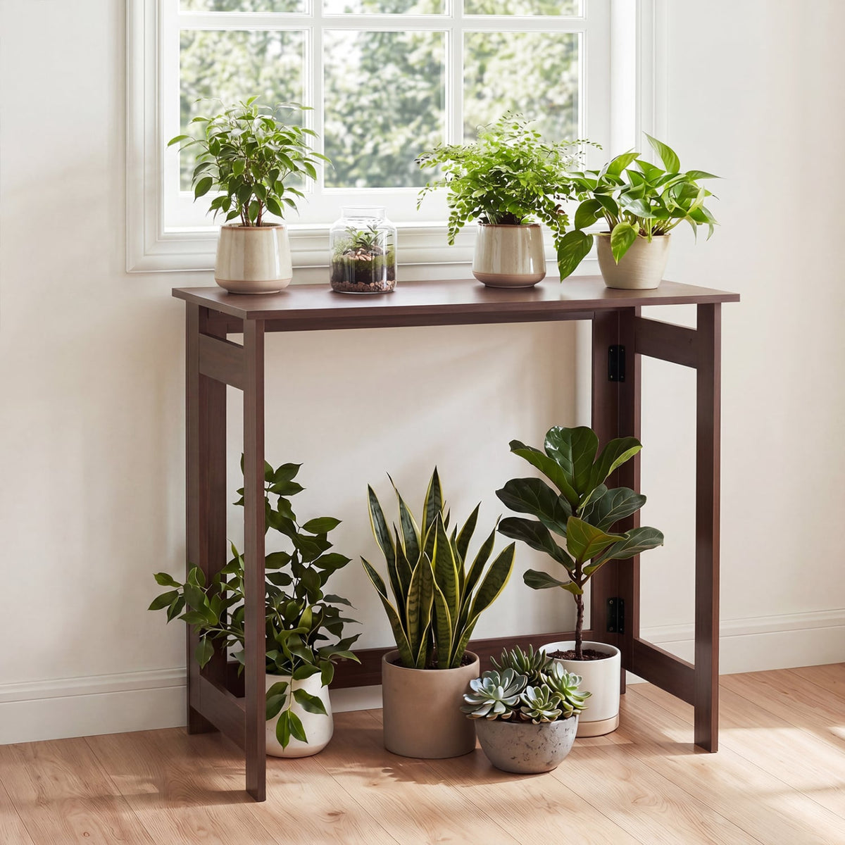 Folding Console Table with Foldable Legs-Brown view 7