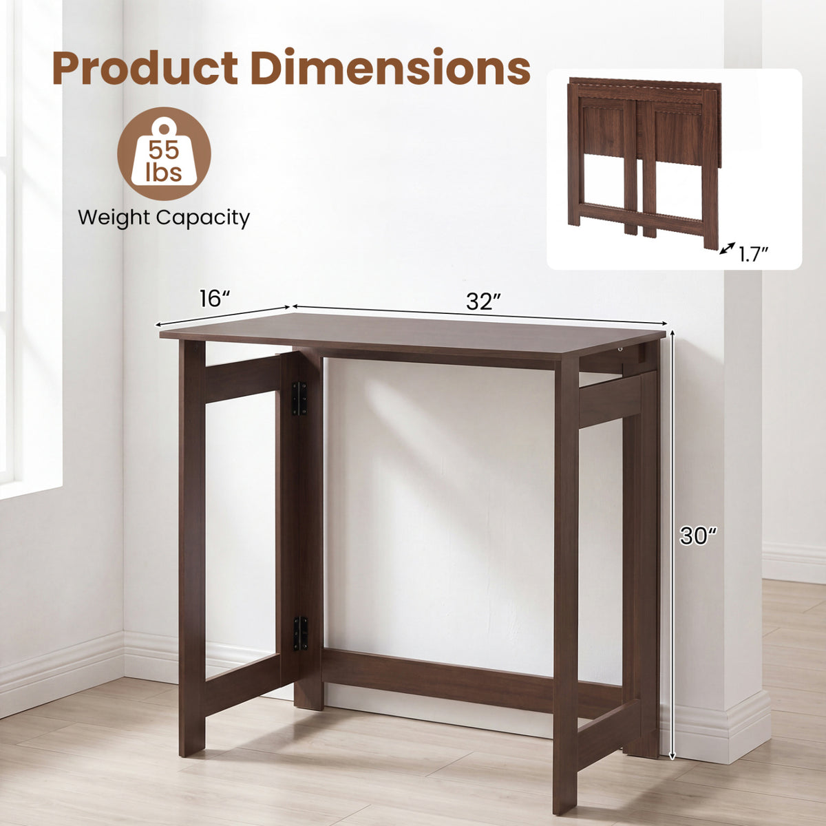 Folding Console Table with Foldable Legs-Brown view 5