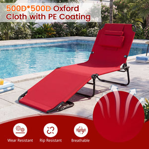 Folding Face Down Tanning Chair with Face Hole 3 Removable Pillows-Red view 8