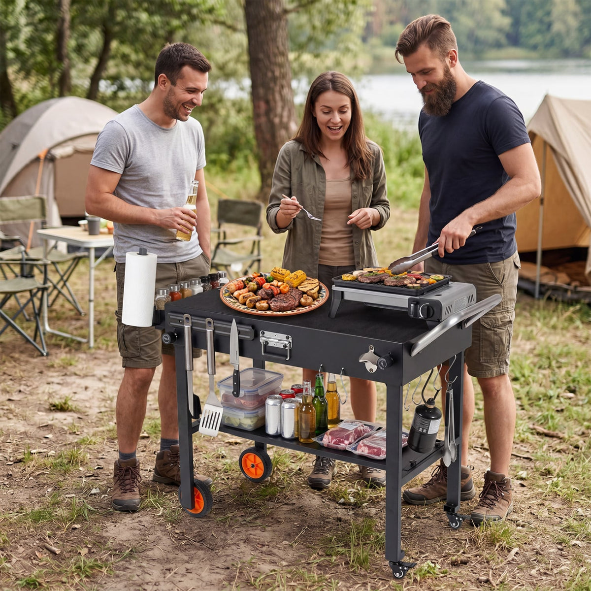 Folding Grill Cart for 17 and 22 Inch Griddles with Heat-Resistant Mat view 3