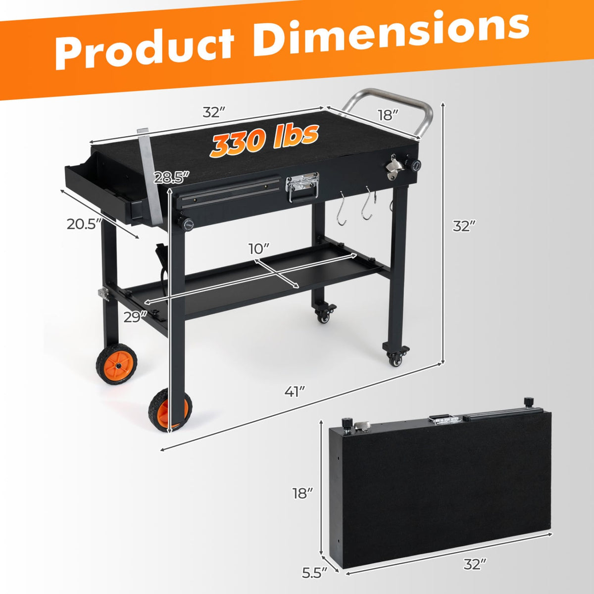 Folding Grill Cart for 17 and 22 Inch Griddles with Heat-Resistant Mat view 5