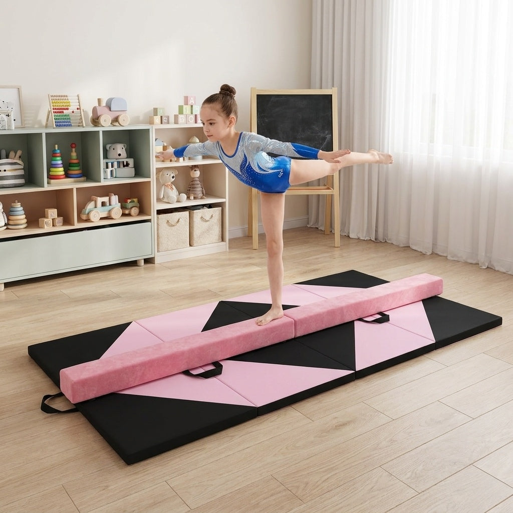 Folding Gymnastics Mat and Portable Floor Balance Beam Set view 2
