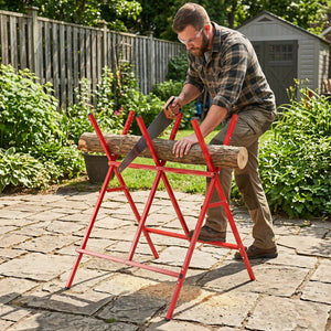 Folding Log Saw Horse with Anti-Slip Sawteeth and Non-Slip Foot Pads Heavy Duty-Red view 5