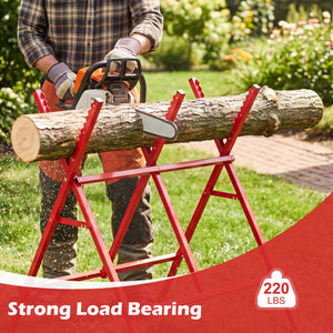 Folding Log Saw Horse with Anti-Slip Sawteeth and Non-Slip Foot Pads Heavy Duty-Red view 7
