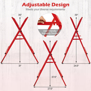 Folding Log Saw Horse with Anti-Slip Sawteeth and Non-Slip Foot Pads Heavy Duty-Red view 4