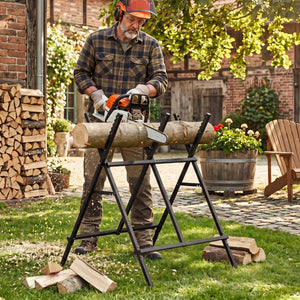 Folding Log Saw Horse with Anti-Slip Sawteeth and Non-Slip Foot Pads Heavy Duty-Black view 3