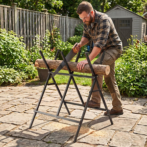 Folding Log Saw Horse with Anti-Slip Sawteeth and Non-Slip Foot Pads Heavy Duty-Black view 6