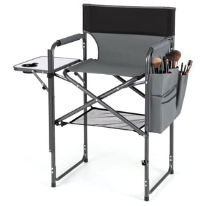 Folding Tall Director Chair 26 Inch Seat Height Portable Camping Chair with Side Table-Gray view 4