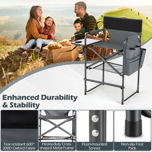 Folding Tall Director Chair 26 Inch Seat Height Portable Camping Chair with Side Table-Gray view 9