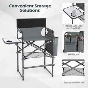 Folding Tall Director Chair 26 Inch Seat Height Portable Camping Chair with Side Table-Gray view 7
