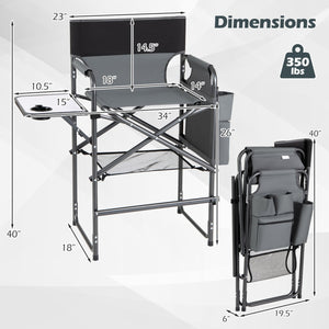 Folding Tall Director Chair 26 Inch Seat Height Portable Camping Chair with Side Table-Gray view 5