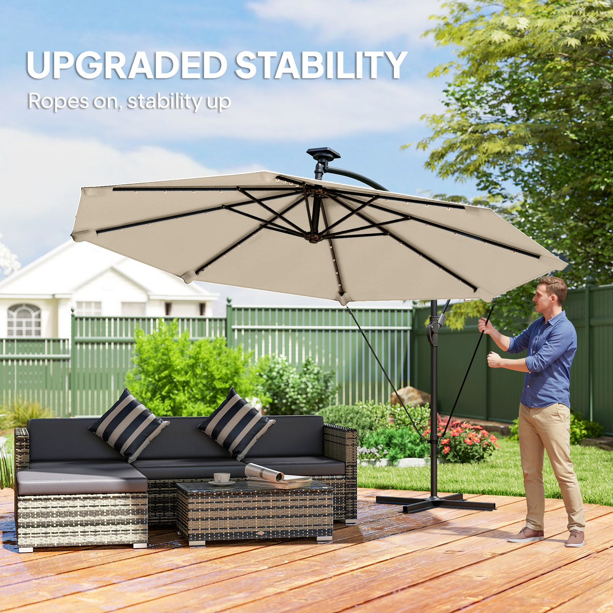 11.3 ft Cantilever Patio Umbrella with Light, Cover, Aluminium UPF50+ Offset Outdoor Umbrella Parasol – view 12