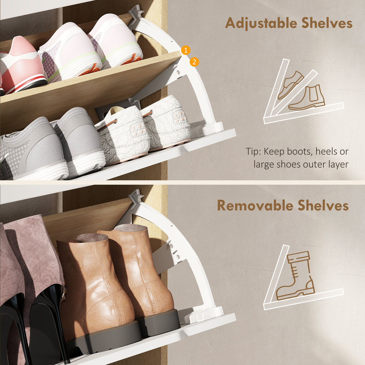 Narrow Shoe Cabinet for Entryway with 2 Flip Drawers, Top Drawer and Adjustable Shelves for 12 Pairs of – view 12