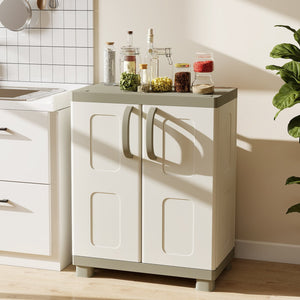 Freestanding Buffet Cabinet Sideboard with 2 Doors and Adjustable Shelves for Kitchen and Garage-Beige view 2