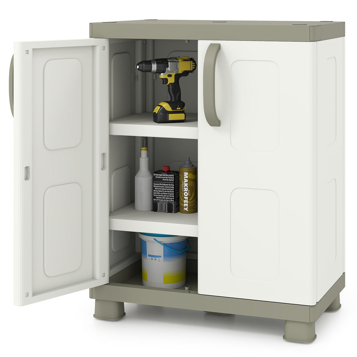 Freestanding Buffet Cabinet Sideboard with 2 Doors and Adjustable Shelves for Kitchen and Garage-Beige