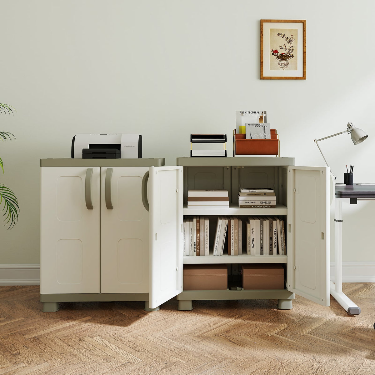 Freestanding Buffet Cabinet Sideboard with 2 Doors and Adjustable Shelves for Kitchen and Garage-Beige view 6