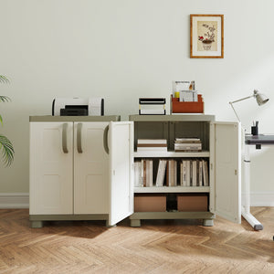 Freestanding Buffet Cabinet Sideboard with 2 Doors and Adjustable Shelves for Kitchen and Garage-Beige view 6