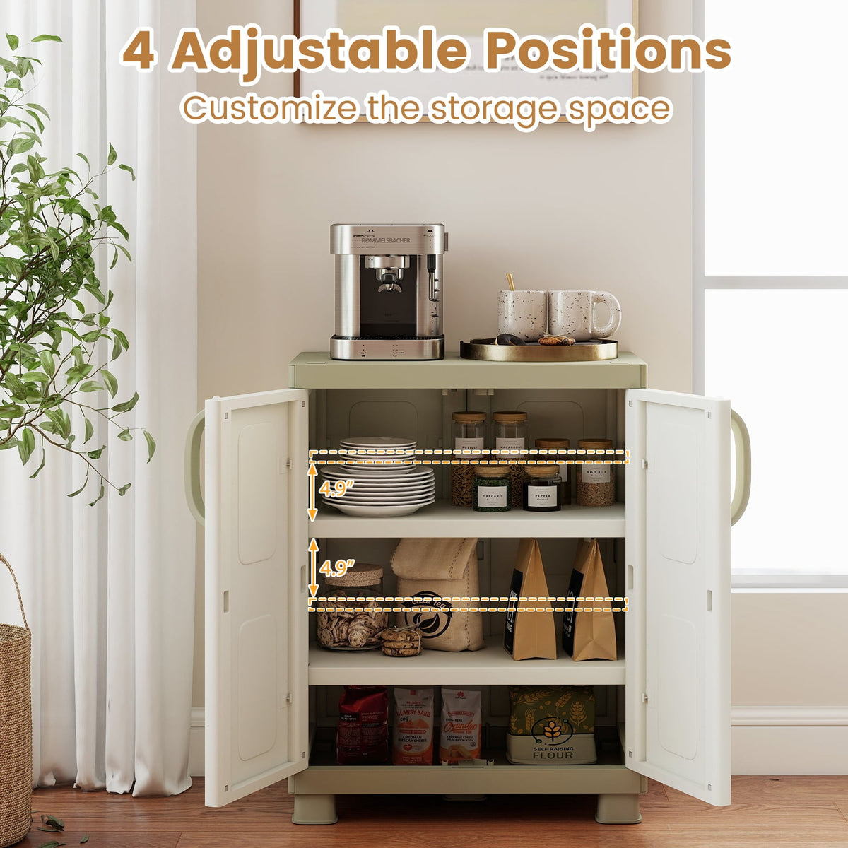 Freestanding Buffet Cabinet Sideboard with 2 Doors and Adjustable Shelves for Kitchen and Garage-Beige view 7
