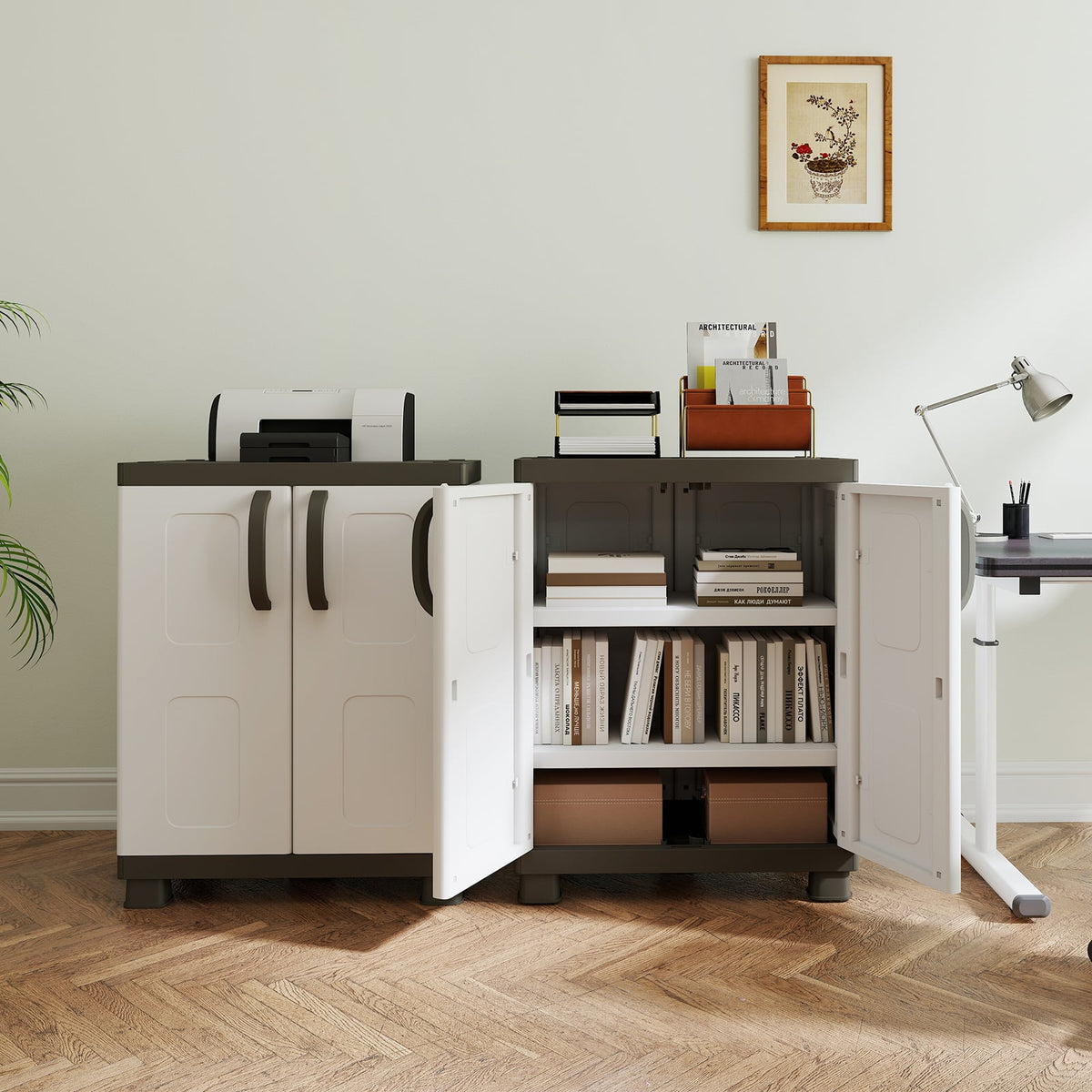 Freestanding Buffet Cabinet Sideboard with 2 Doors and Adjustable Shelves for Kitchen and Garage-Gray view 6