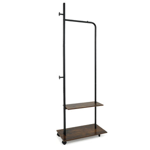 Freestanding Clothing Rack with Wheels and Storage Shelves for Entryway and Bedroom-Rustic Brown view 4