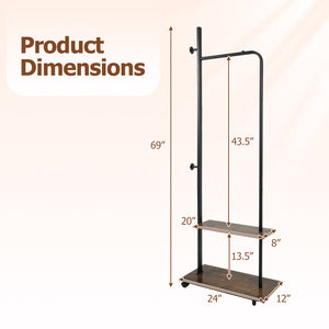 Freestanding Clothing Rack with Wheels and Storage Shelves for Entryway and Bedroom-Rustic Brown view 5