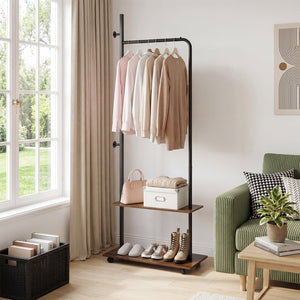 Freestanding Clothing Rack with Wheels and Storage Shelves for Entryway and Bedroom-Rustic Brown view 6