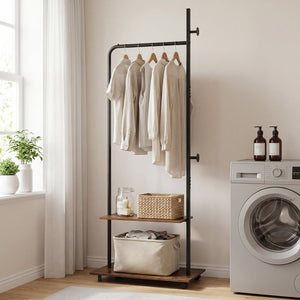 Freestanding Clothing Rack with Wheels and Storage Shelves for Entryway and Bedroom-Rustic Brown view 7