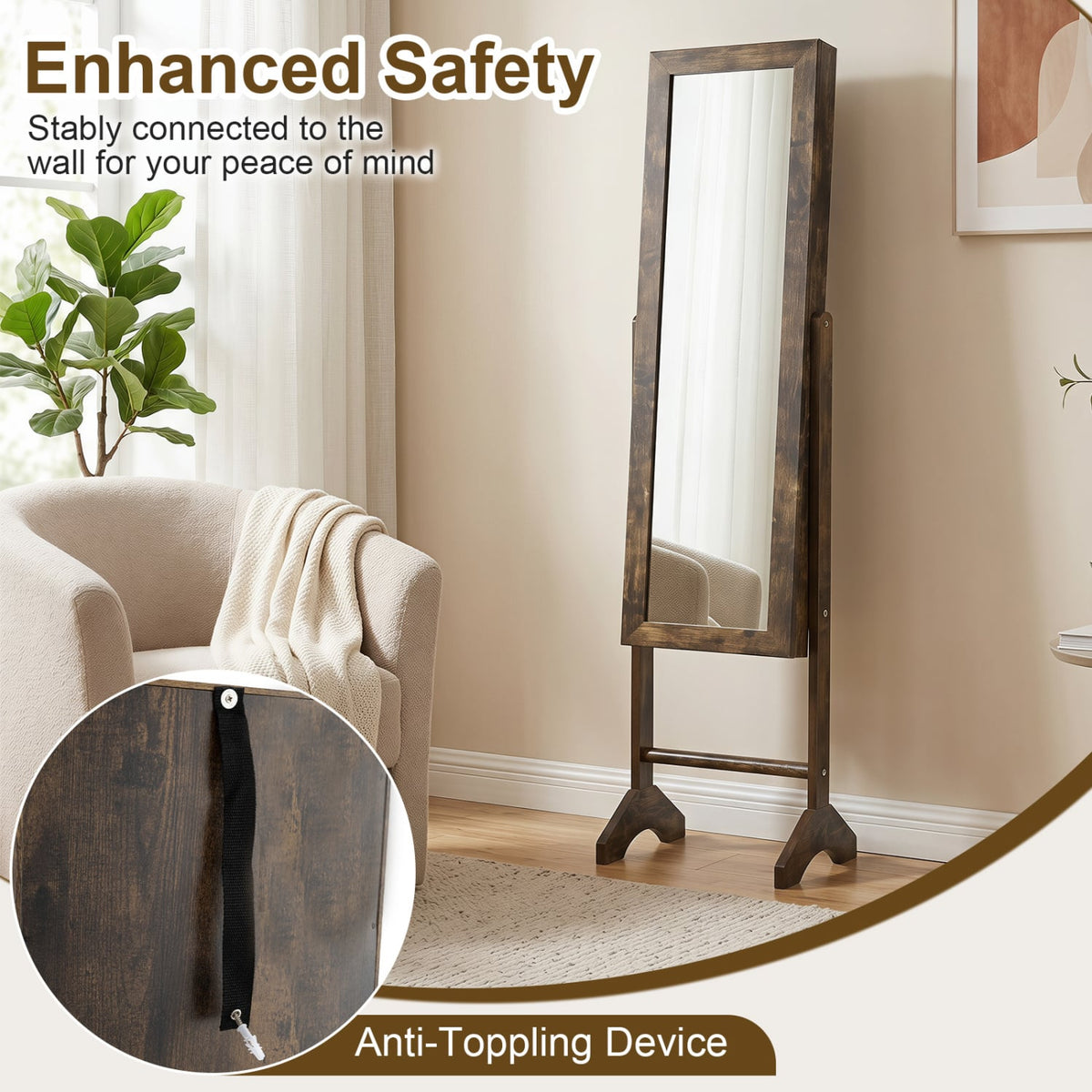 Freestanding Jewelry Armoire with Velvet Lining and Full Length Mirror-Brown view 9