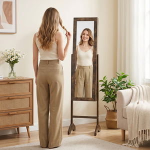 Freestanding Jewelry Armoire with Velvet Lining and Full Length Mirror-Brown view 3