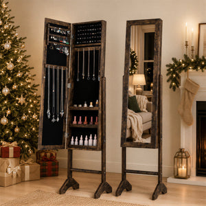 Freestanding Jewelry Armoire with Velvet Lining and Full Length Mirror-Brown view 5